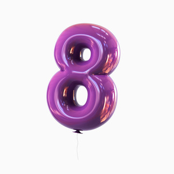 number Eight - 8 balloon font. 3d rendering isolated on white background.