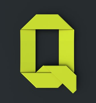 Origami paper font letter Q. 3d rendering isolated on dark background