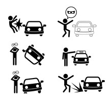 Set Of Car Accident Icon In Silhouette Style