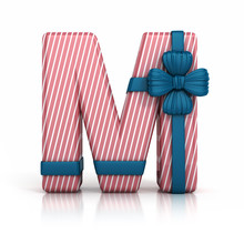 Colorful Letter M Decorated With Ribbon Isolated On White Background. 3d Render Illustration