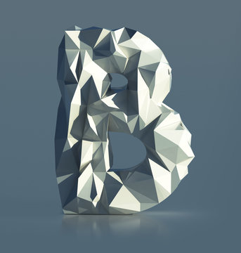 Rocky Font, Letter B, with cliff edges. Polygonal Alphabet. 3d illustration isolated