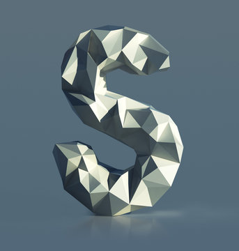 Rocky Font, Letter S, with cliff edges. Polygonal Alphabet. 3d illustration isolated
