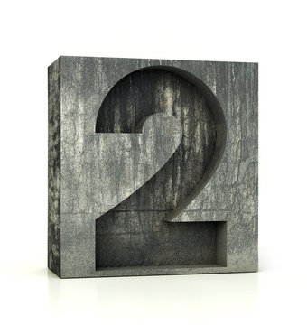 Concrete Number 2, Three. 3d rendering isolated on white.