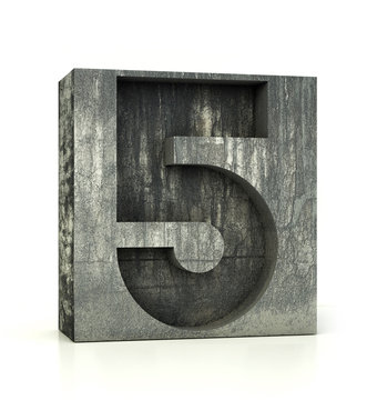 Concrete Number 5, Five. 3d rendering isolated on white.