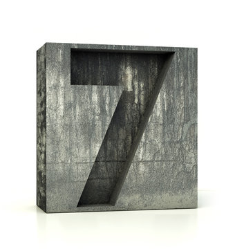 Concrete Number 7, Seven. 3d rendering isolated on white.