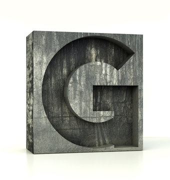 Concrete Font Box Letter G, Alphabet concept. 3d rendering isolated on white