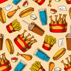 Sticker - Retro seamless fast food chicken menu pattern