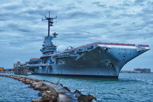 CORPUS CHRISTI, TEXAS, USA - SEPTEMBER 21, 2013:Aircraft Carrier USS Lexington Dockt In Corpus Christi On September 21, 2013 Year.