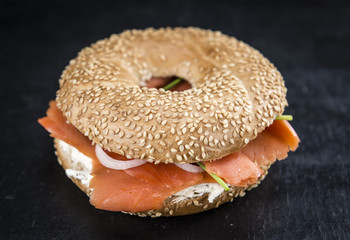 Wall Mural - Bagel with Salmon on a slate slab
