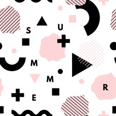 Poster - Geometric trendy 80s retro seamless pattern