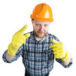 Man in an helmet and yellow gloves