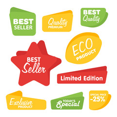 Wall Mural - Big Set of Vector Label, Sticker, Tags. Collection Colorful Abstract Label and Sticker. Blank Label of Modern Style. Best seller, eco product, quality and other icon.