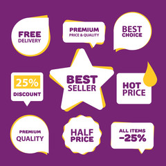Wall Mural - Collection of Premium Quality, Guarantee Labels, Best Seller badges on modern styled design. Vector logo concept for web graphics. 