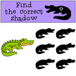 Children games: Find the correct shadow. Cute little alligator.