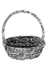 Hand Drawn Picnic Basket Isolated On White Background. Sketch Illustration Of Empty Bamboo Basket. Vector