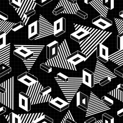 Wall Mural - retro geometry seamless pattern in black and white
