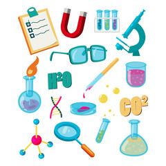 Poster - Science icons set, cartoon style