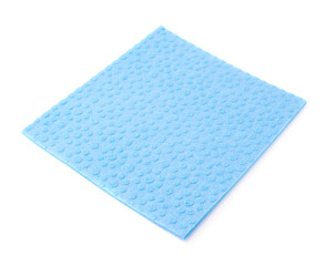 Blue kitchen cleaning napkin rag over white isolated background