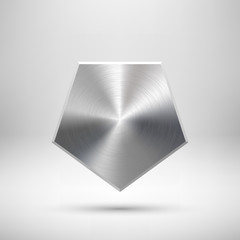 Fototapete - Abstract polygon, hex badge, blank button template with metal texture, chrome, silver, steel and realistic shadow for logo, design concepts, prints, web, interfaces, UI. Vector illustration.