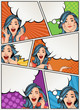 © denis_pc - Comic book page with retro woman talking. Comic strip background with speech bubbles. Vintage art.
