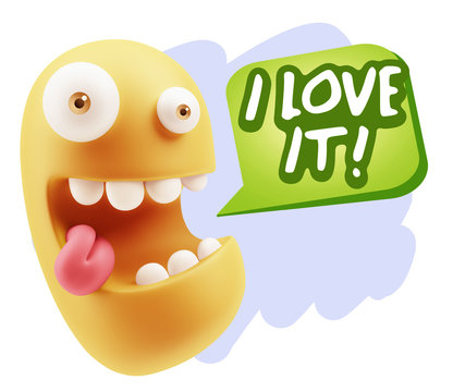 3d Rendering Smile Character Emoticon Expression saying I Love I