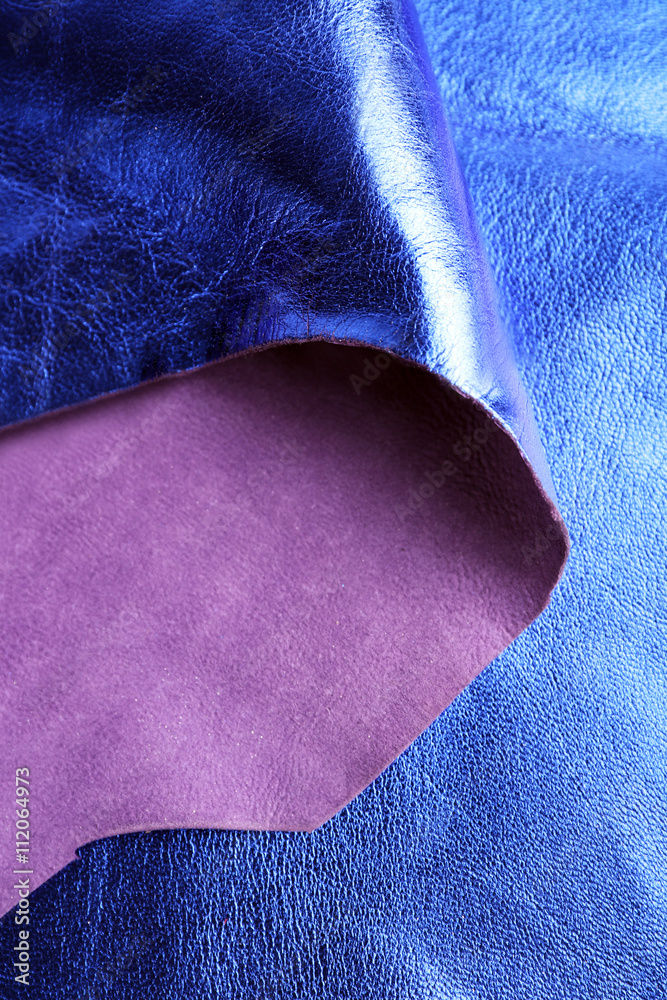 Blue leather texture close up