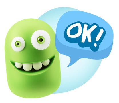 3d Rendering Smile Character Emoticon Expression saying Ok with