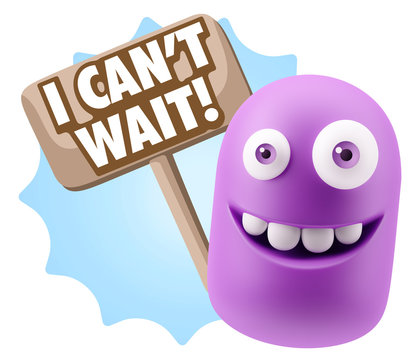 3d Rendering Smile Character Emoticon Expression saying I Can't