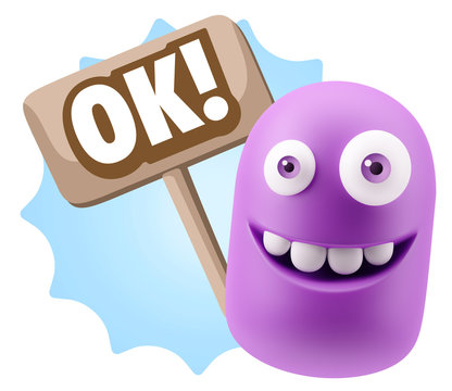3d Rendering Smile Character Emoticon Expression saying Ok with