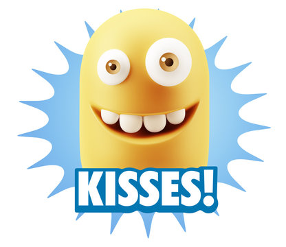 3d Rendering Smile Character Emoticon Expression saying Kisses w