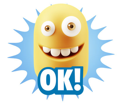 3d Rendering Smile Character Emoticon Expression saying Ok with