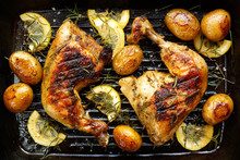 Grilled Rosemary Lemon  Chicken Quarters With Roasted  Potatoes
