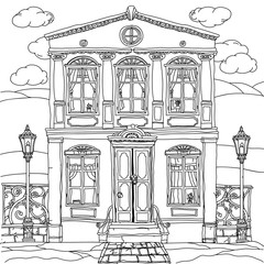 Wall Mural - Black and white illustration of a house. Vector.