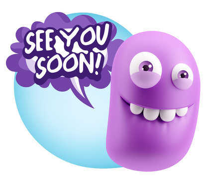 3d Rendering Smile Character Emoticon Expression saying See You