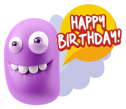 3d Rendering Smile Character Emoticon Expression saying Happy Bi