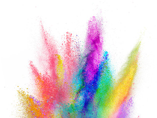 Explosion of colored powder on white background