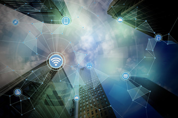 Poster - smart city and wireless communication network, abstract image visual, internet of things