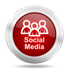 Aufkleber - Social Media icon. Red round glossy metallic button. Web and mobile app design illustration