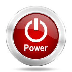 Aufkleber - Power icon. Red round glossy metallic button. Web and mobile app design illustration