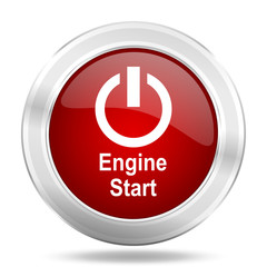 Aufkleber - Engine start icon. Red round glossy metallic button. Web and mobile app design illustration