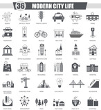 Fototapeta Londyn - Vector Modern city black icon set. Dark grey classic icon design for web.