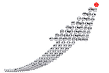 Poster - arrow made from chrome sphere with red in front. 3d rendering