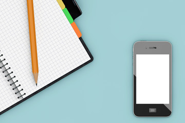 Poster - Office Table with Notepad Organiser and Mobile Phone. 3d Renderi