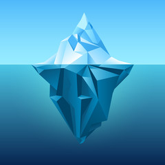 iceberg in blue ocean vector background. polygonal iceberg underwater, metaphor business iceberg nor