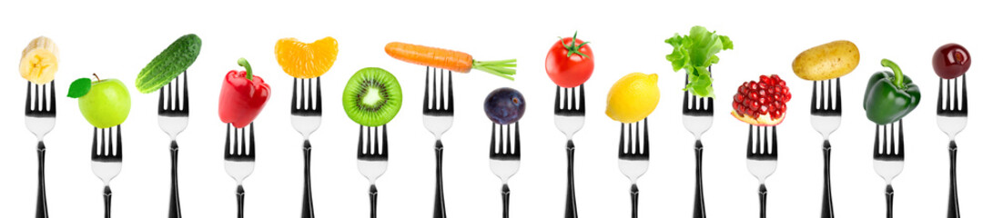 Canvas Print - Fruits and vegetables on fork