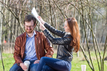 Young couple on bench