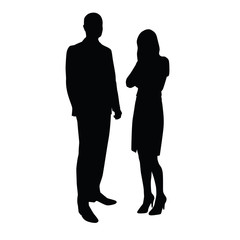 Business people. Man talking to woman. Vector silhouettes with s