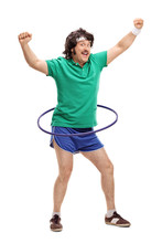 Retro Guy Exercising With A Hula Hoop
