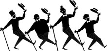 Black Vector Silhouette Of A Barbershop Quartet Performing A Song And Dance, EPS 8, No White Objects