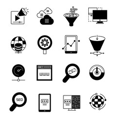 Canvas Print - network and data analytics icons